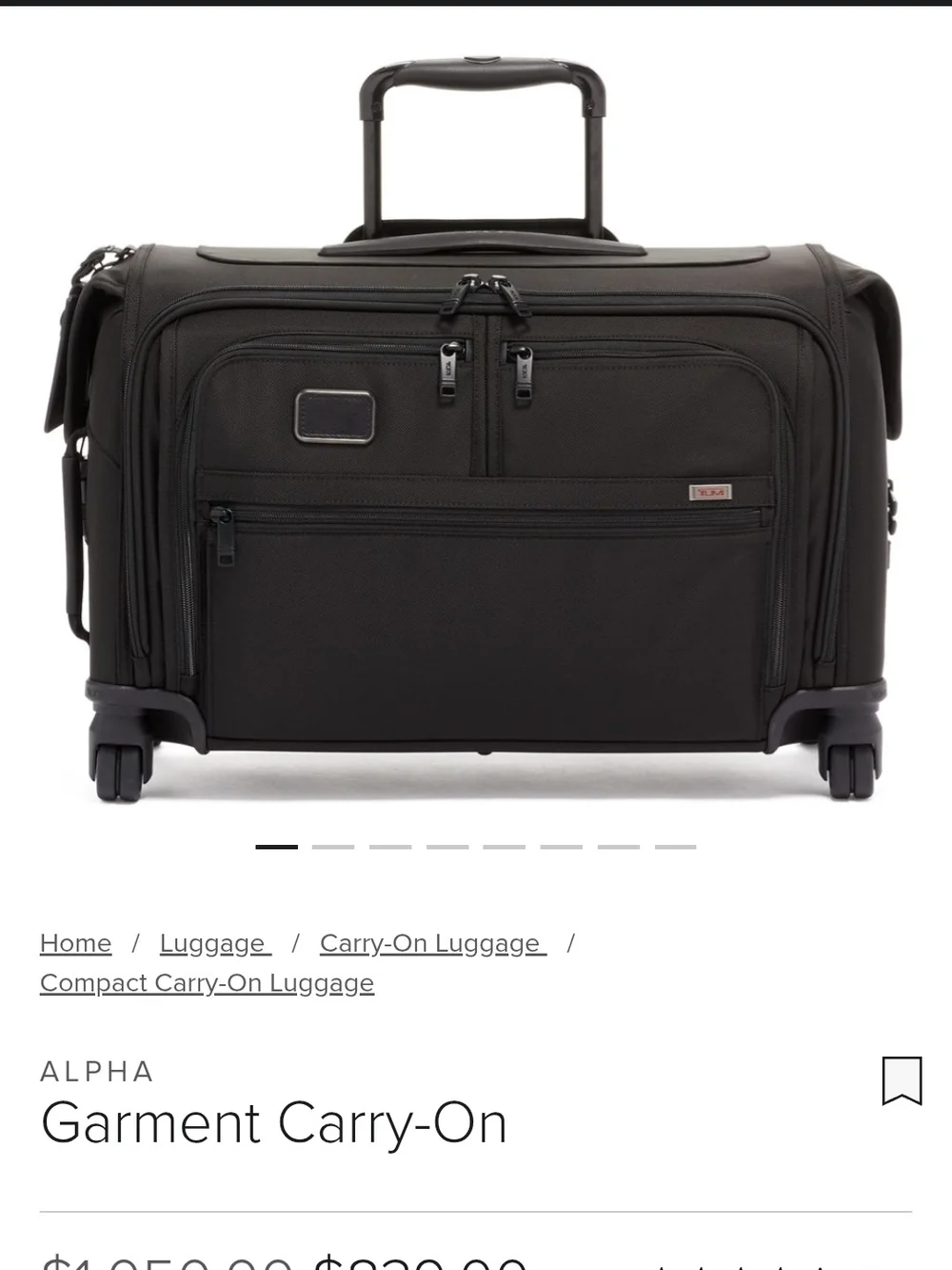 Tumi Alpha Black Garment Carry-On
